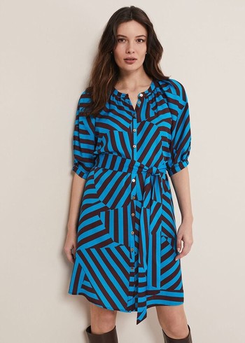 Phase Eight Rosella Striped Dress Blue/Chocolate Australia | EW9341628